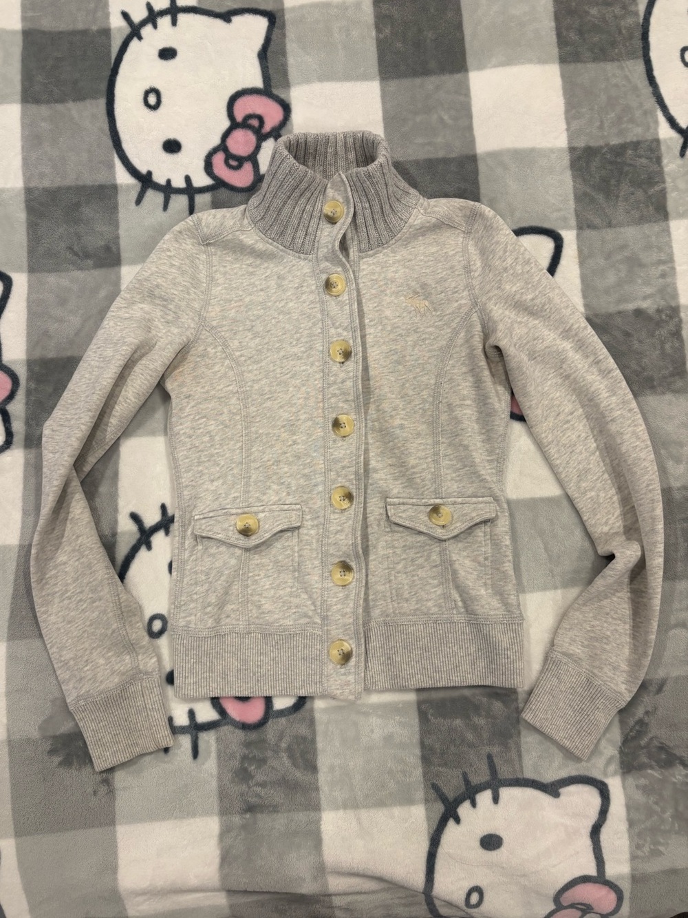 Abercrombie & Fitch Grey Button-Up Mock Neck Sweatshirt Jacket